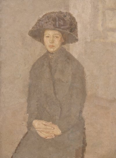 Ung kvinde iført en stor hat, ca. 1917-25 (olie på lærred lagt om bord) af Gwen John