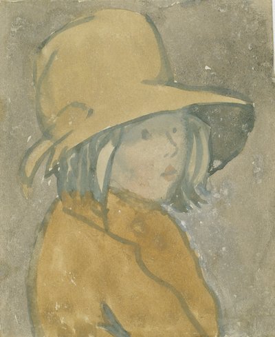Ung pige med brun hat og frakke (akvarel på papir) af Gwen John