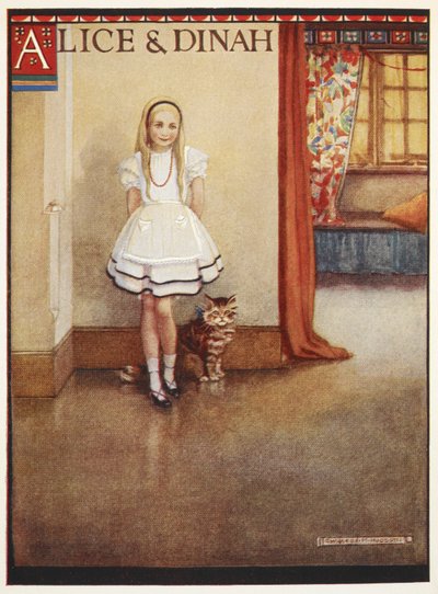 Alice og den tabbyfarvede kat Dinah af Gwynedd M. Hudson