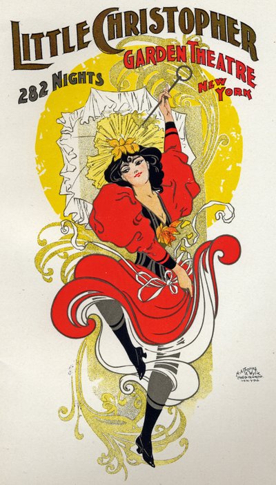 Underholdning. Dans. Cancan danser. Plakat af H.A. Thomas til et show på Little Christopher Theatre, New York, USA, ca. 1895 (plakat) af H.A. Thomas