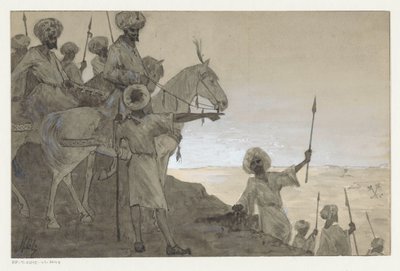 Krigere til hest i et ørkenlandskab af H.C. Louwerse (signed by artist)