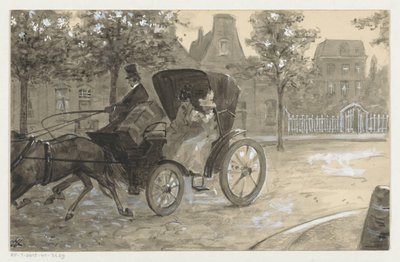 To kvinder i en hestevogn af H.C. Louwerse (signed by artist)