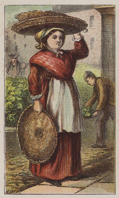 Basket Woman (farve litho) af H.W. (after) Petherick