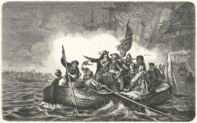 Hær af Frederick William, kurfyrste af Brandenburg, lander på den svenske ø Rügen af H. (after) Kretzschmer