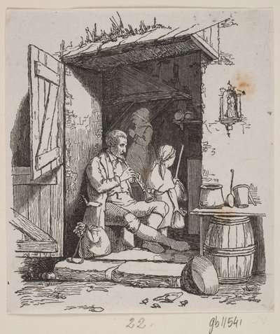 En italiensk musikant siddende i en åben dør af H. C. Henneberg