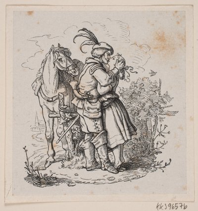 En rytter kysser en ung pige af H. C. Henneberg