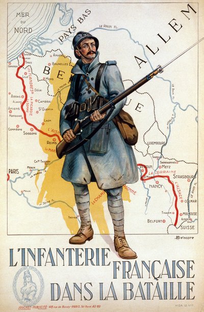 Fransk infanteri i kamp (den røde linje repræsenterer Hindenburg-linjen) - ill. af H. Delaspre af H. Delaspre