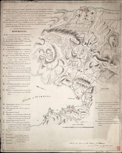 Skitse af en del af øen Korsika af H. Dundas