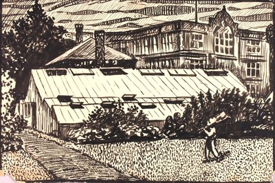 Uden titel (Figur og bygninger) af H. Lyman Sayen
