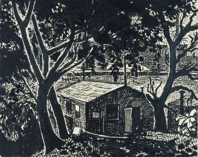 Uden titel (hus i skoven) af H. Lyman Sayen
