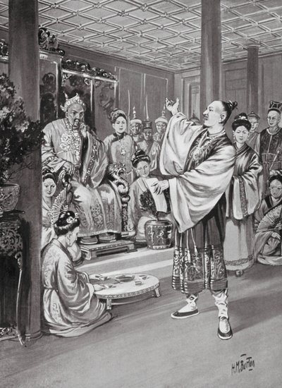 Li Po reciterer foran kejseren (litografi) af H. M. (after) Burton