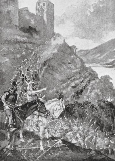Teutoner og keltere forenes i bestræbelserne på at fordrive romerne fra Gallien (litografi) af H. M. (after) Burton
