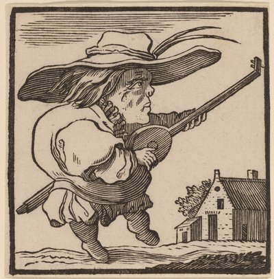 Hunchback spiller en lut af H. Numan after Jacques Callot