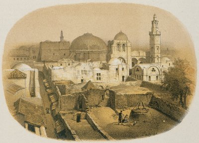 Den Hellige Gravs Kirke i Jerusalem. Radering af Stelzner - Steinkopk J.F. Editore af H. Stelzner