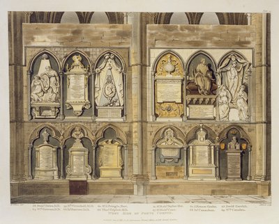 West Side of Poets Corner, plade 24 fra Westminster Abbey, indgraveret af J. Bluck (fl.1791-1831) pub. af Rudolph Ackermann (1764-1834) 1811 (akvatinte) af H. Villiers