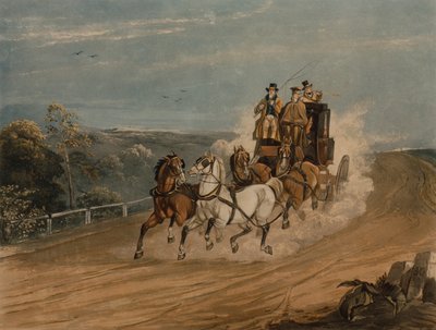 Posttræneren bag tiden (farvet gravering) af H. Walker