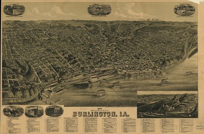 Perspektivkort fra 1889 over byen Burlington, Ia. LOC 75693230 af H. Wellge