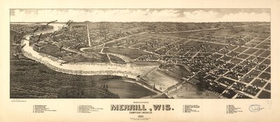 Fugleperspektiv af Merrill, Wis. amtssæde Lincoln Co. 1883. LOC 75696715 af H. Wellge
