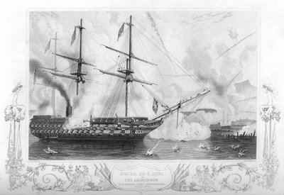 HMS Agamemnon angriber Fort Constantine, 1854 1857. af H. Winkles