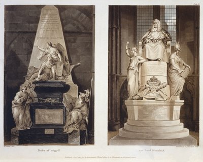 Tombs of the Duke of Argyll og Lord Mansfield, plade 56 fra Westminster Abbey, indgraveret af Williamson og Thomas Sutherland, pub. af Rudolph Ackermann (1764-1834) 1811 (akvatinte) af H. after Villiers