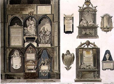 West Side of Poets Corner, plade 25 fra Westminster Abbey, indgraveret af J. Bluck (fl.1791-1831) pub. af Rudolph Ackermann (1764-1834) 1811 (akvatinte) af H. after Villiers