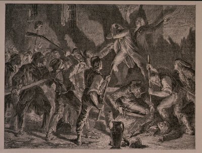 Massakren i fængslerne i september 1792, indgraveret af Jean-Baptiste Charles Carbonneau (f.1815) af H. de la Charlerie