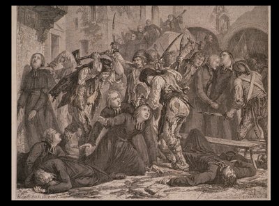 Præsternes massakr i september 1792, indgraveret af Charles Maurand af H. de la Charlerie