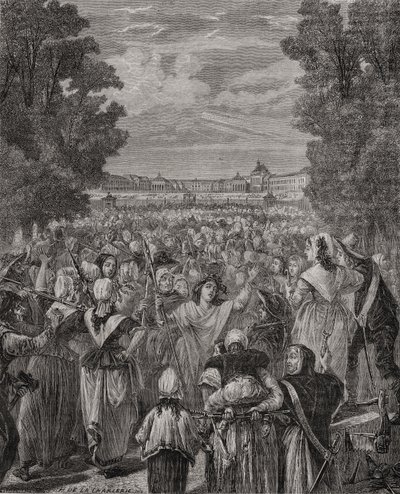 Kvinderne marcherer mod Versailles, 5.-6. oktober 1789, indgraveret af Pannemaker-Ligny, fra 