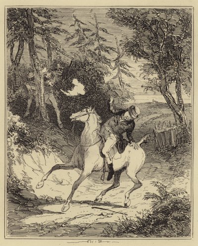 Ludditterne skyder hr. Horsfall (gravering) af Hablot Knight (1815 92) (after) Browne