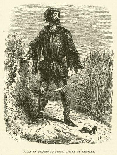 Gulliver begynder at tænke lidt om sig selv (gravering) af after Hablot Knight Browne