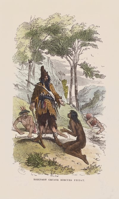 Robinson redder fredag (farvet gravering) af after Hablot Knight Browne