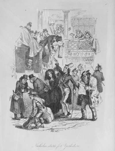 Nicholas starter for Yorkshire, illustration fra `Nicholas Nickleby