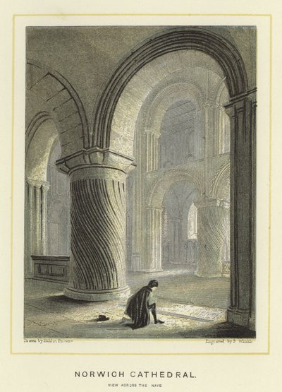 Norwich Cathedral, udsigt over skibet af Hablot Knight Browne