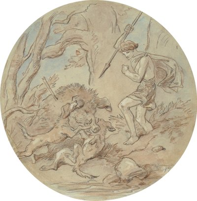 Et af atten designs til en serie af plader, der illustrerer Venus og Adonis af Hablot Knight Browne