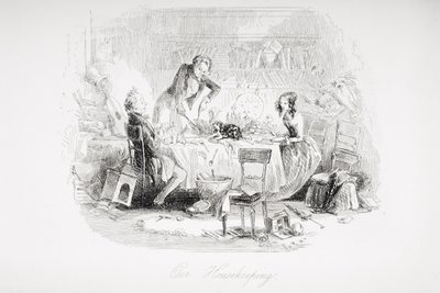 Vores husholdning, illustration fra "David Copperfield" af Charles Dickens (1812-70), første gang udgivet i 1850 af Hablot Knight Browne