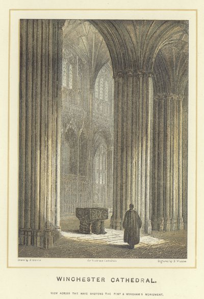 Winchester Cathedral, udsigt over skibet, der viser fronten og Wykehams Monument af Hablot Knight Browne