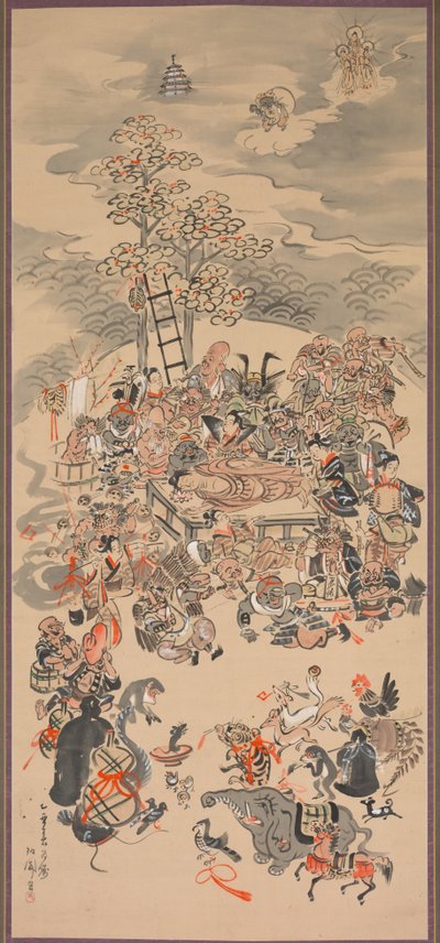 Parinirvana med Otsu-e-emner, 1800-tallet. af Hakuen