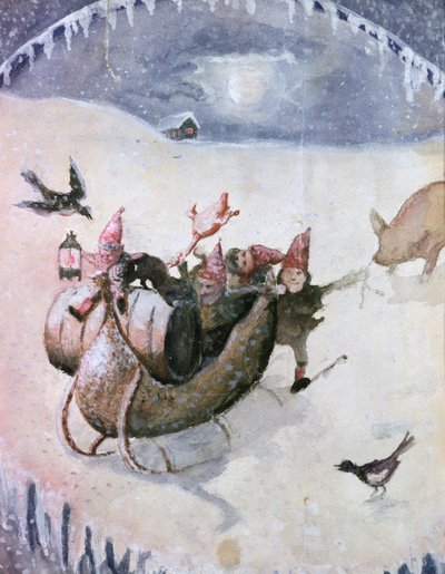 Julescene (akvarel på papir) af Halfdan Egedius