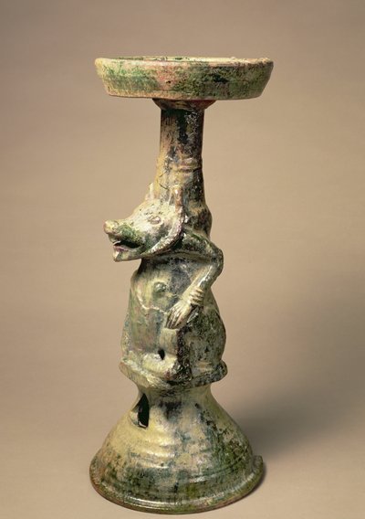 Tidlig kinesisk keramiklampe, gravartefakt, Han-dynastiet, 25-220 e.Kr. (keramik) af Han Dynasty Chinese School
