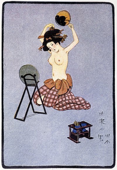 Ung japaner strippede hendes frisør - i "" japansk dukke"" af Félicien Champsaur, ill. Hanafusa Itcho, Paris af Hanabusa Itcho