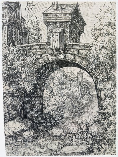 Landskab med bro, 1550 af Hanns Sebald Lautensack