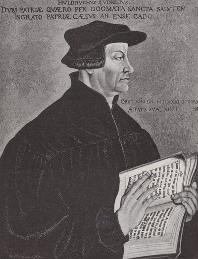 Huldrych Zwingli, leder af reformationen i Schweiz (kobberstik) af Hans (after) Asper