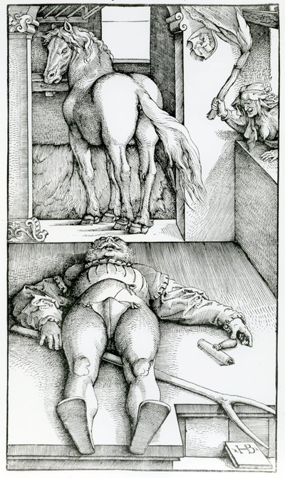 Sovende Brudgom og Troldkvinde af Hans (after) Baldung Grien