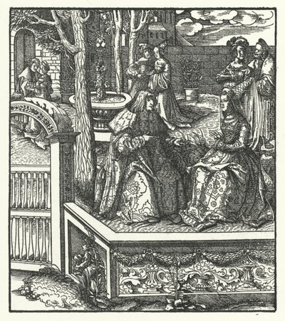 Ærkehertug Maximilian af Østrig og hans kone, Maria af Bourgogne, lærer hinanden deres respektive sprog (gravering) af Hans (after) Burgkmair