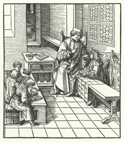 Ærkehertug Maximilian af Østrig i skole som barn (gravering) af Hans (after) Burgkmair