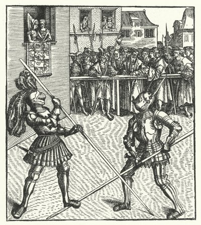 Ærkehertug Maximilian af Østrig kæmper til fods ved hjælp af en lanse (gravering) af Hans (after) Burgkmair