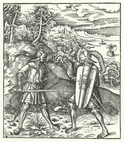 Ærkehertug Maximilian af Østrig i panserkamp med et sværd (gravering) af Hans (after) Burgkmair
