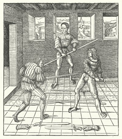 Ærkehertug Maximilian af Østrig lærer kunsten at fægte (gravering) af Hans (after) Burgkmair