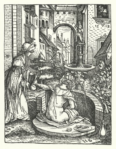 Bathsheba i hendes bad (gravering) af Hans (after) Burgkmair