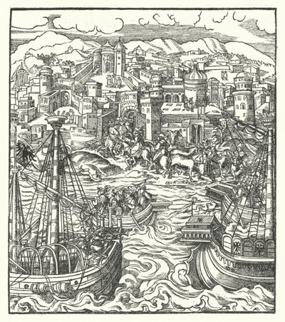 Frederik III, hellig romersk kejser, ankommer til Rom med sin brud, Eleanor af Portugal af Hans (after) Burgkmair